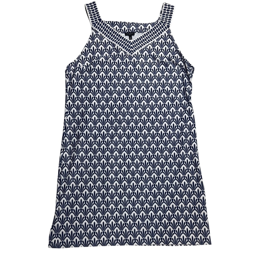 Talbots Navy and White Printed Sleeveless Shift Dress